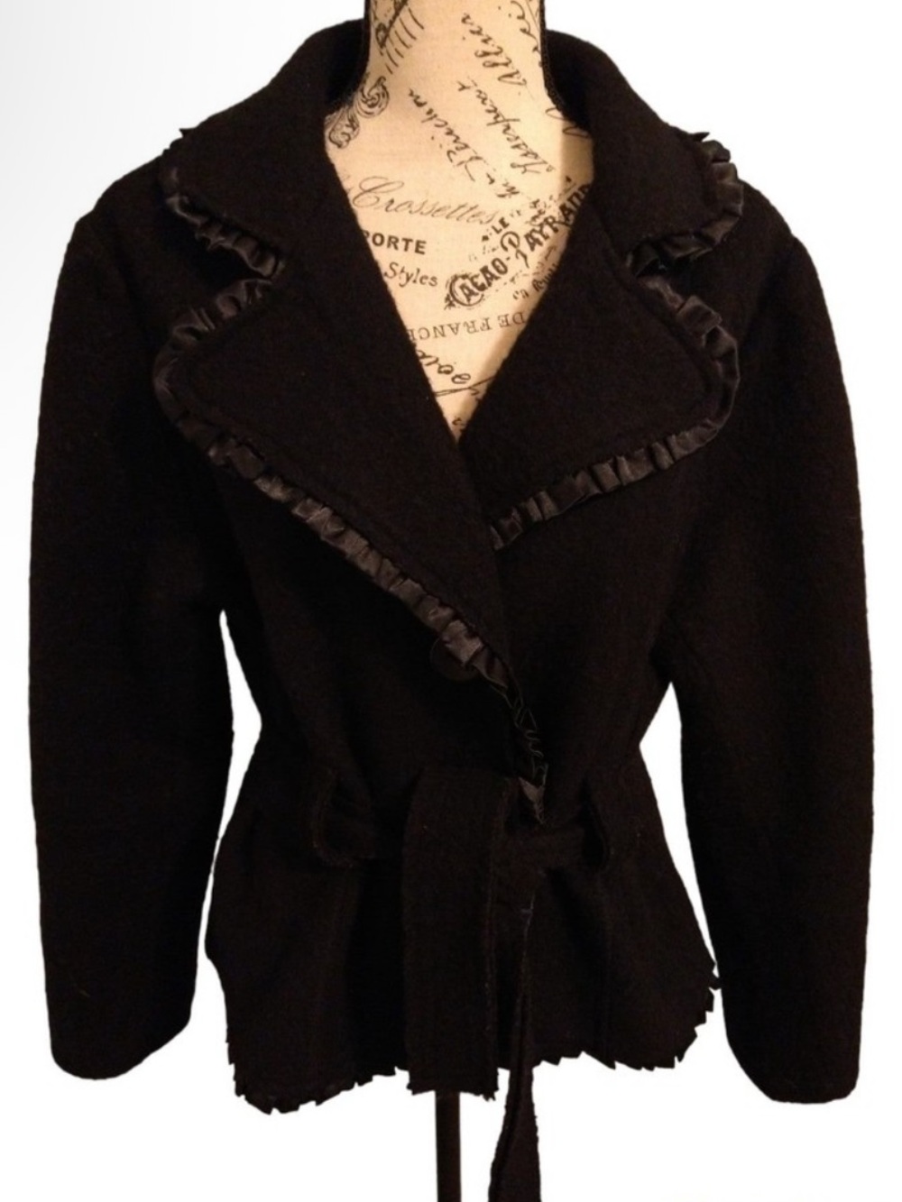 Off limits  wool ruffled jacket black xl Boho Cottage Core Feminine